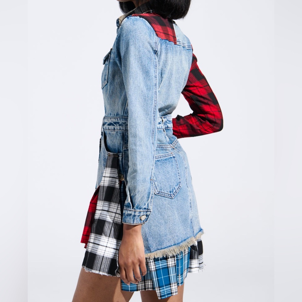 AKIRA Patchwork Plaid Denim Mini Dress - Picture 12 of 12